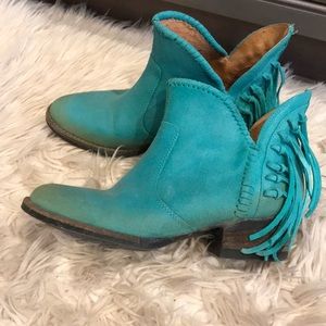 Circle J Fringed Leather Turquoise Booties!